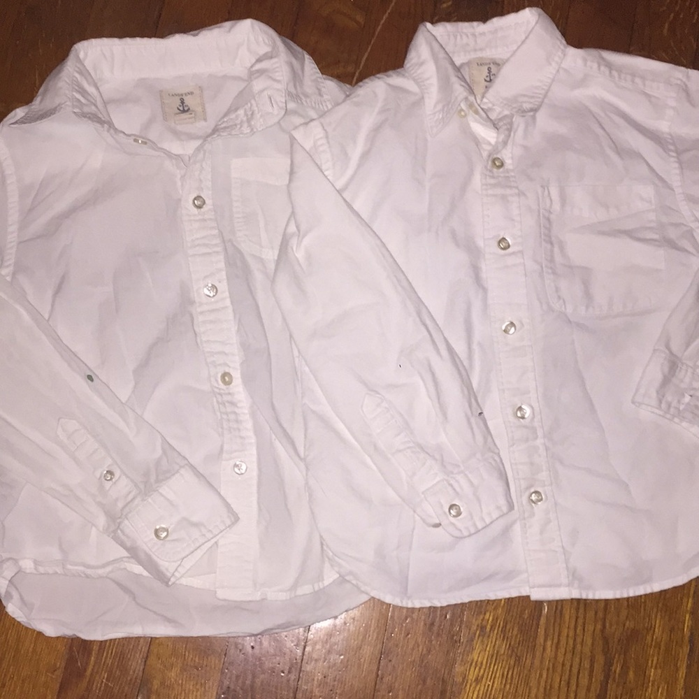 2 white button down LANDS’ END boys shirts